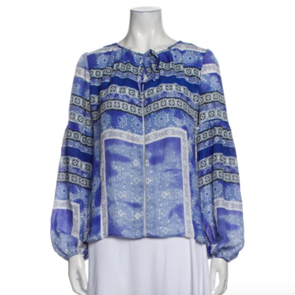 NWT Parker Olympos B482 Blue White Blouse Top Size Small $255 - Picture 1 of 3